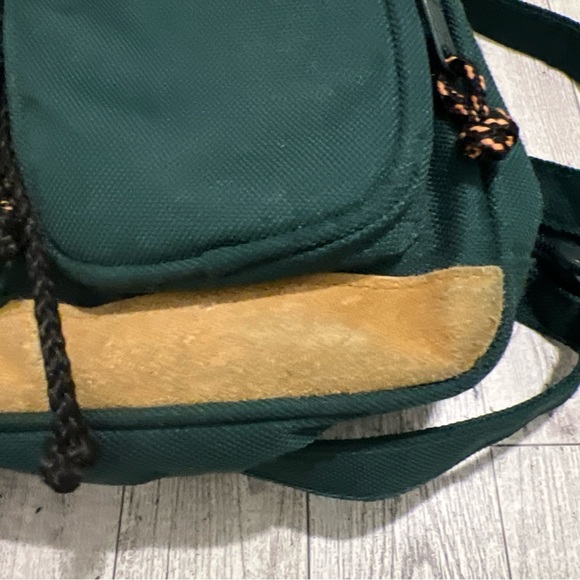 Vintage 90s Mini Backpack Purse Green Faux Suede Floral Pockets Zipper Strap - Picture 3 of 10